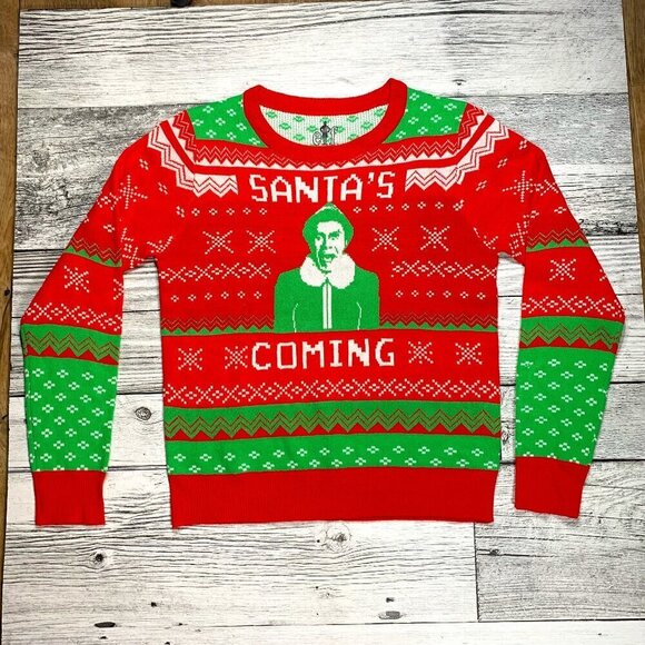 Buddy the Elf "Santa's Coming" Ugly Christmas Sweater - Picture 1 of 7